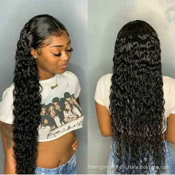 factory wholesale price water wave 13*4 lace frontal wig for black woman virgin brazilian human hair